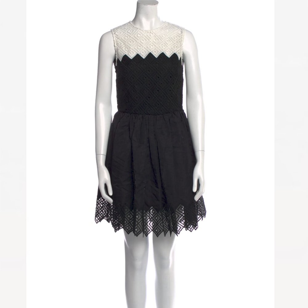 SANDRO Black & White Sleeveless Crochet Fit & Flare Dress - Picture 2 of 15